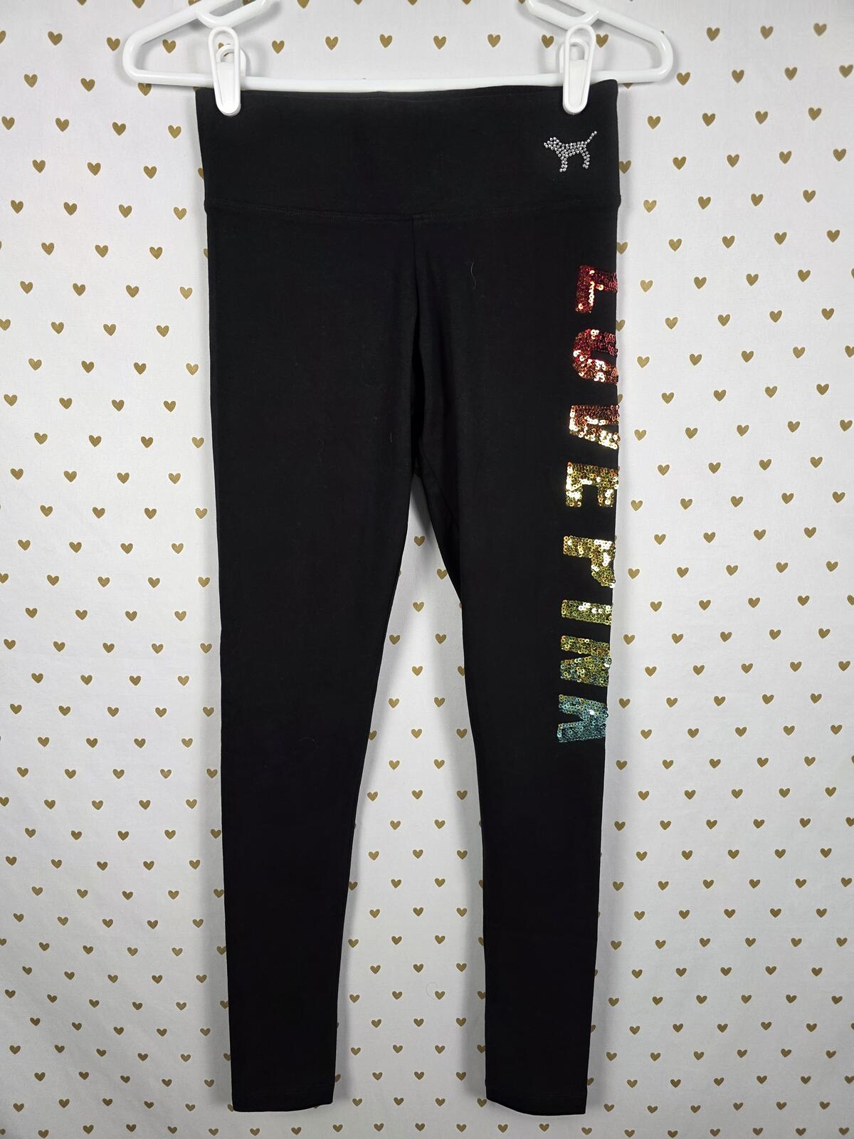 Victorias Secret PINK RAINBOW BLING sequined NEW Leggings Yoga Pants Tee SET