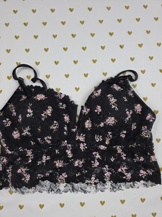Victorias Secret Pink Lace Cute Floral LARGE Bralette Bra Top Tank