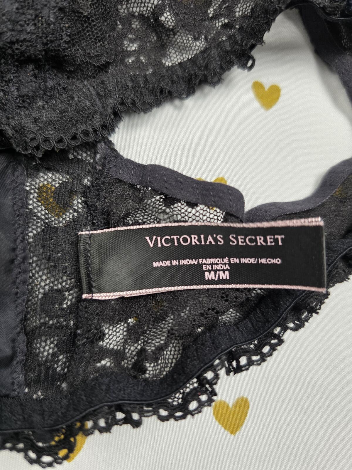 Victorias Secret Black Stretch Racerback MEDIUM Bralette Bra Top Tank