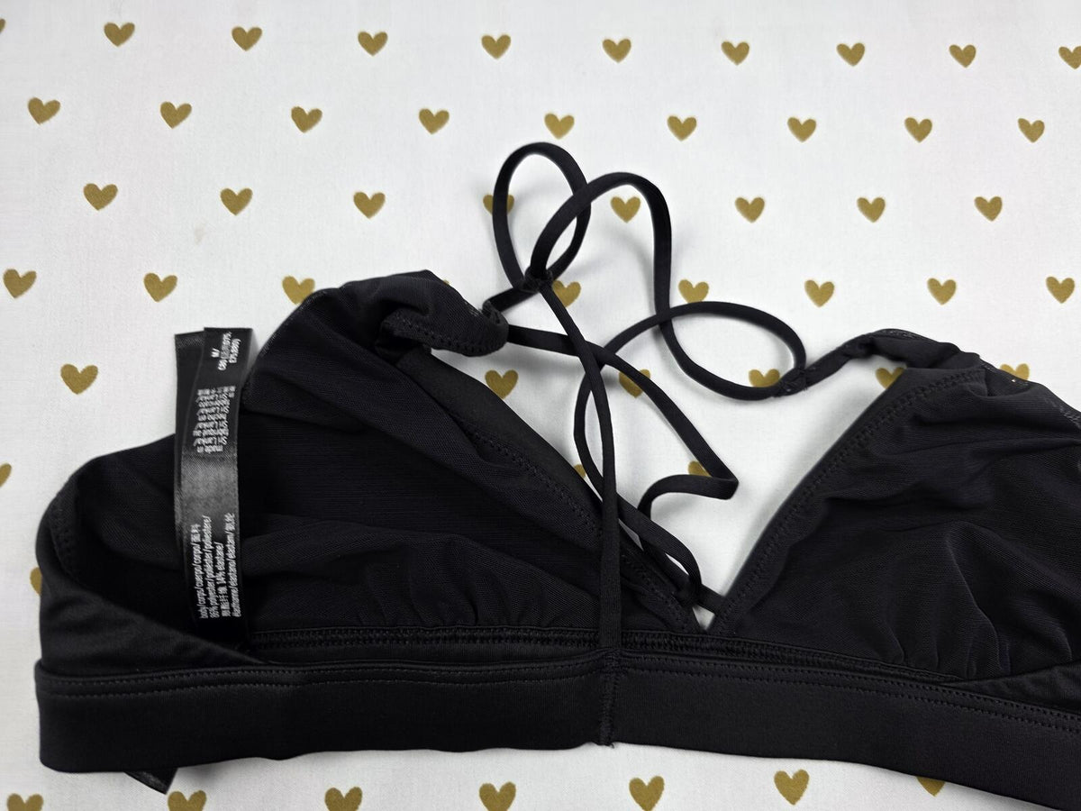 Victorias Secret Pink Active Black Strappy caged MEDIUM Bralette Bra Top Tank