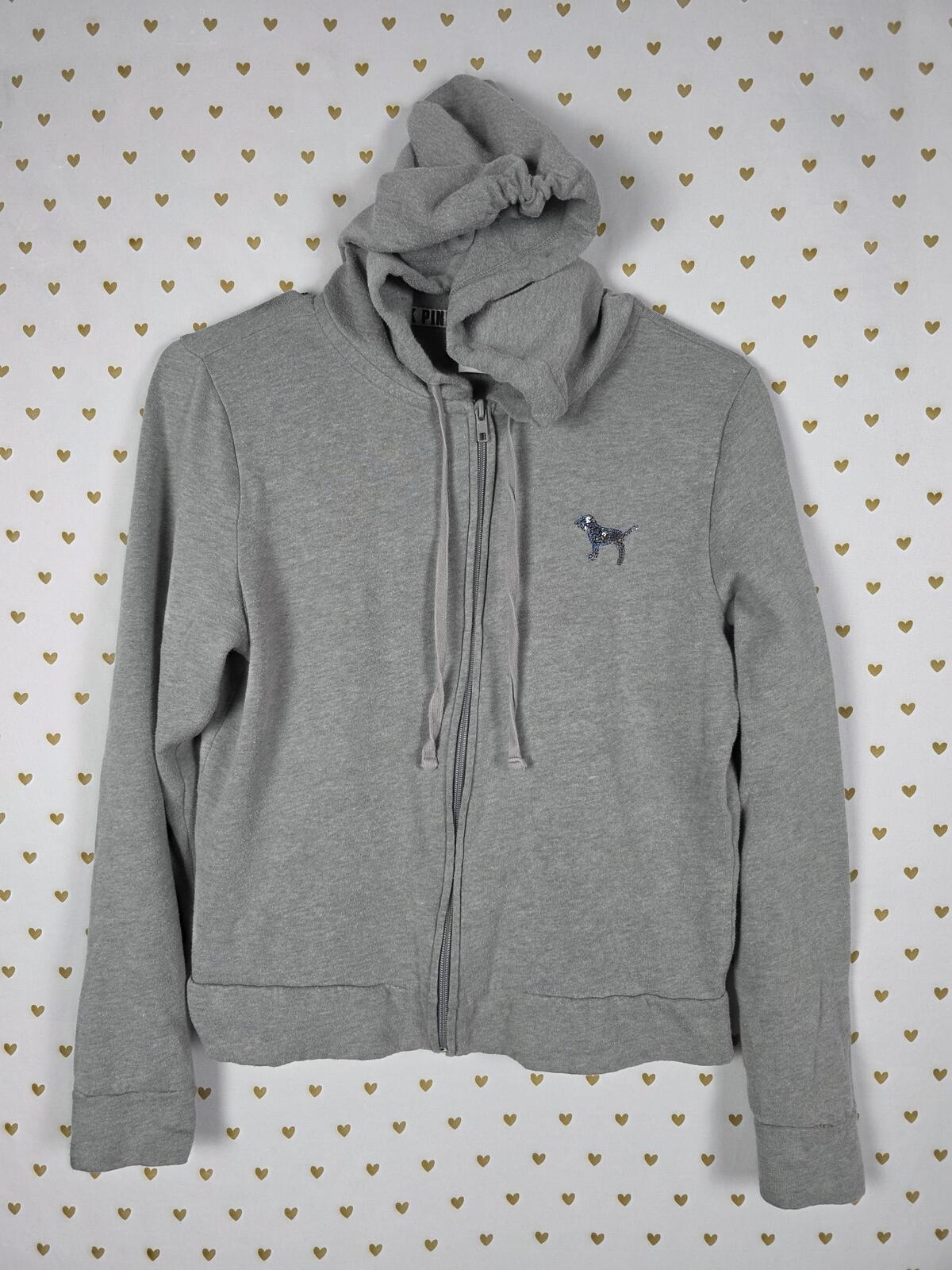 Victorias Secret Pink BLING Logo Hoodie Jacket Full Zip SMALL Grey