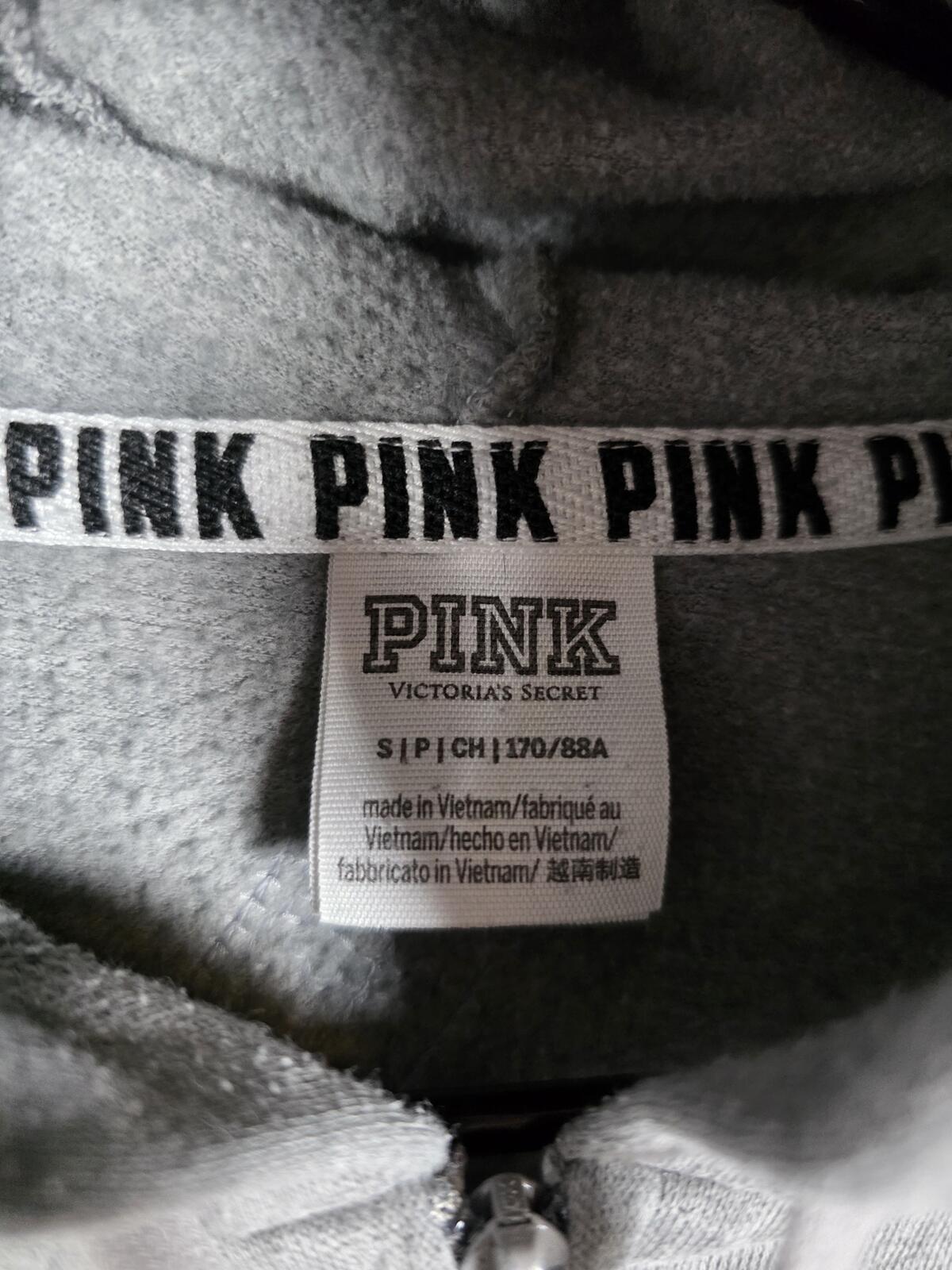 Victorias Secret Pink BLING Logo Hoodie Jacket Full Zip SMALL Grey