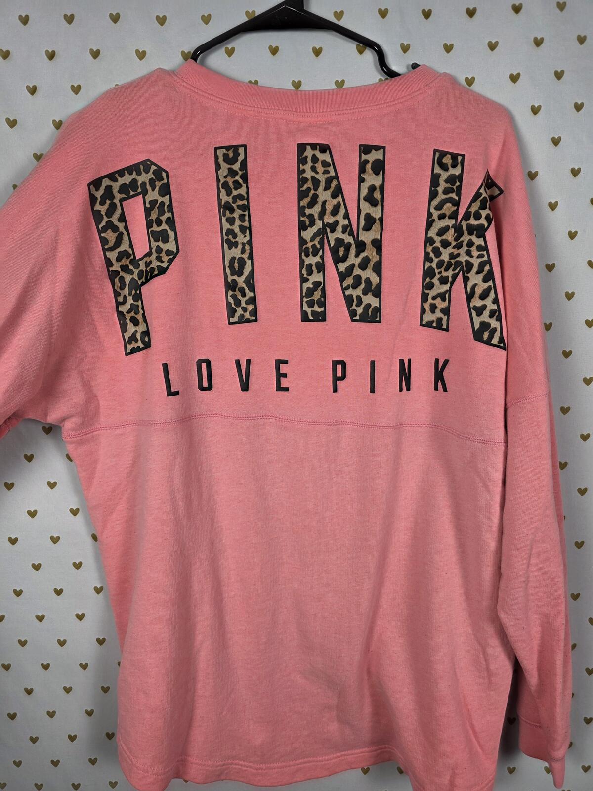 Victorias Secret Pink Cheetah Leopard Logo Sweater Shirt Large