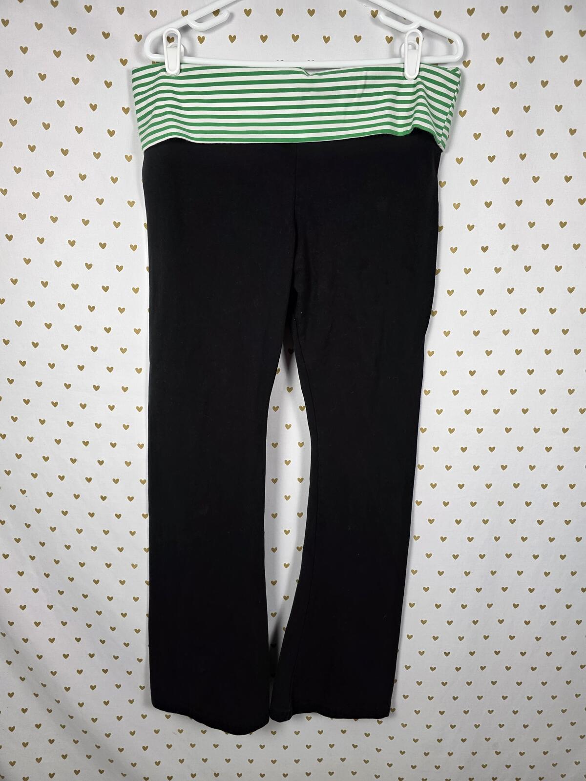 Victorias Secret PINK Green Stripe Glitter Bling FOLDOVER YOGA PANTS Flared XL