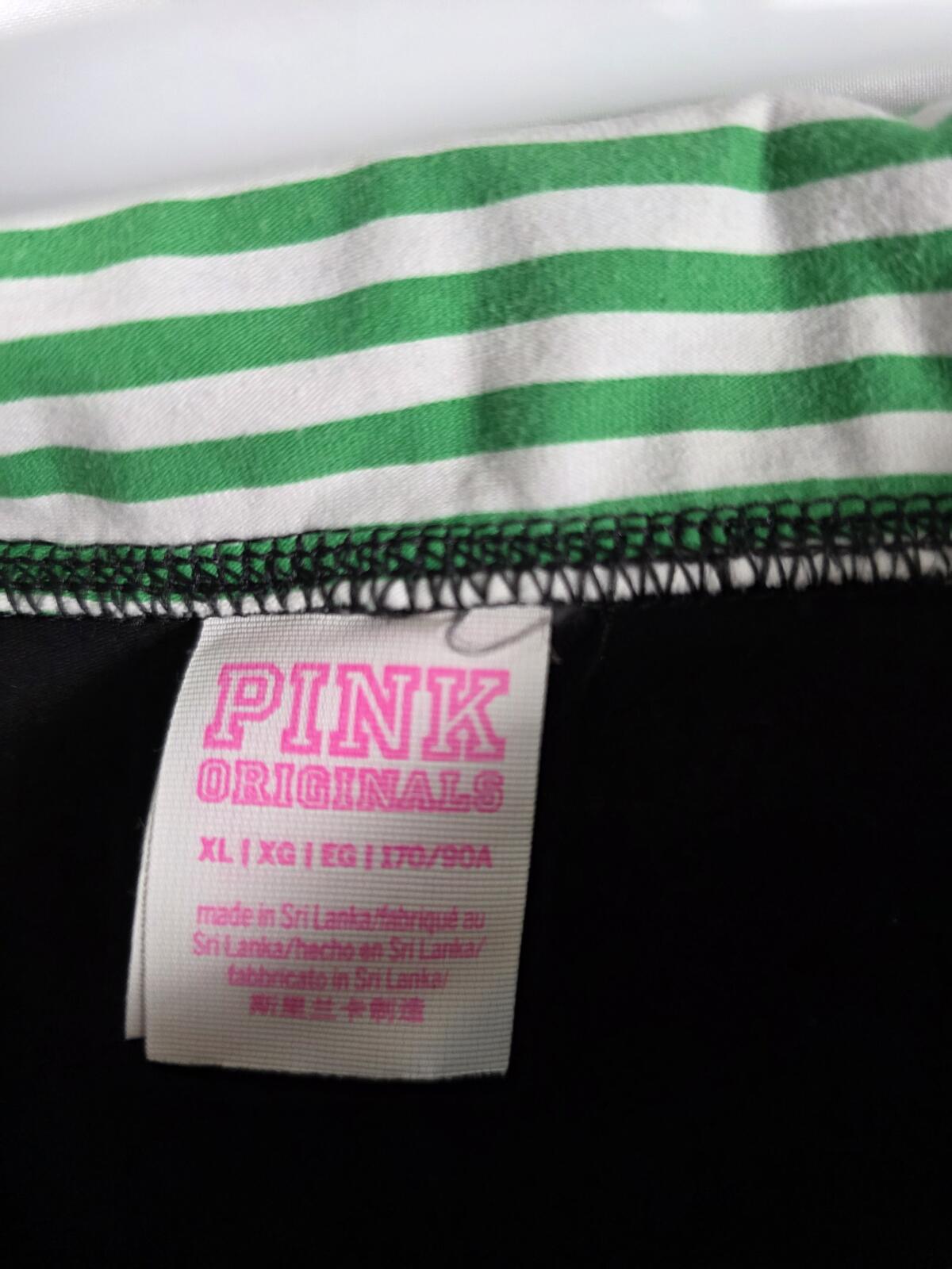 Victorias Secret PINK Green Stripe Glitter Bling FOLDOVER YOGA PANTS Flared XL