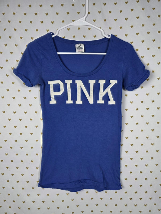 Victorias Secret PINK blue embroidered letter tee shirt vintage xs