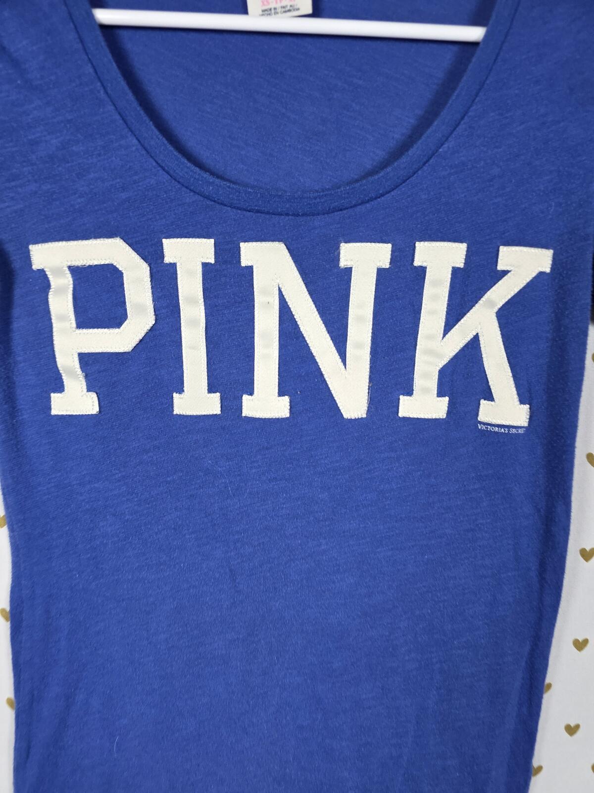 Victorias Secret PINK blue embroidered letter tee shirt vintage xs