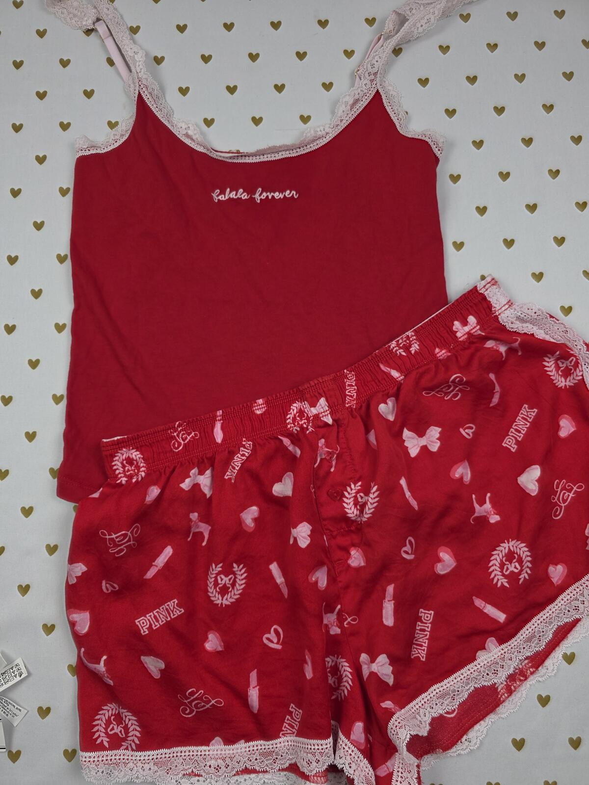 Victorias Secret PINK LOVESHACKFANCY Tank Boxers Sleep Shorts SET Small 2pcs