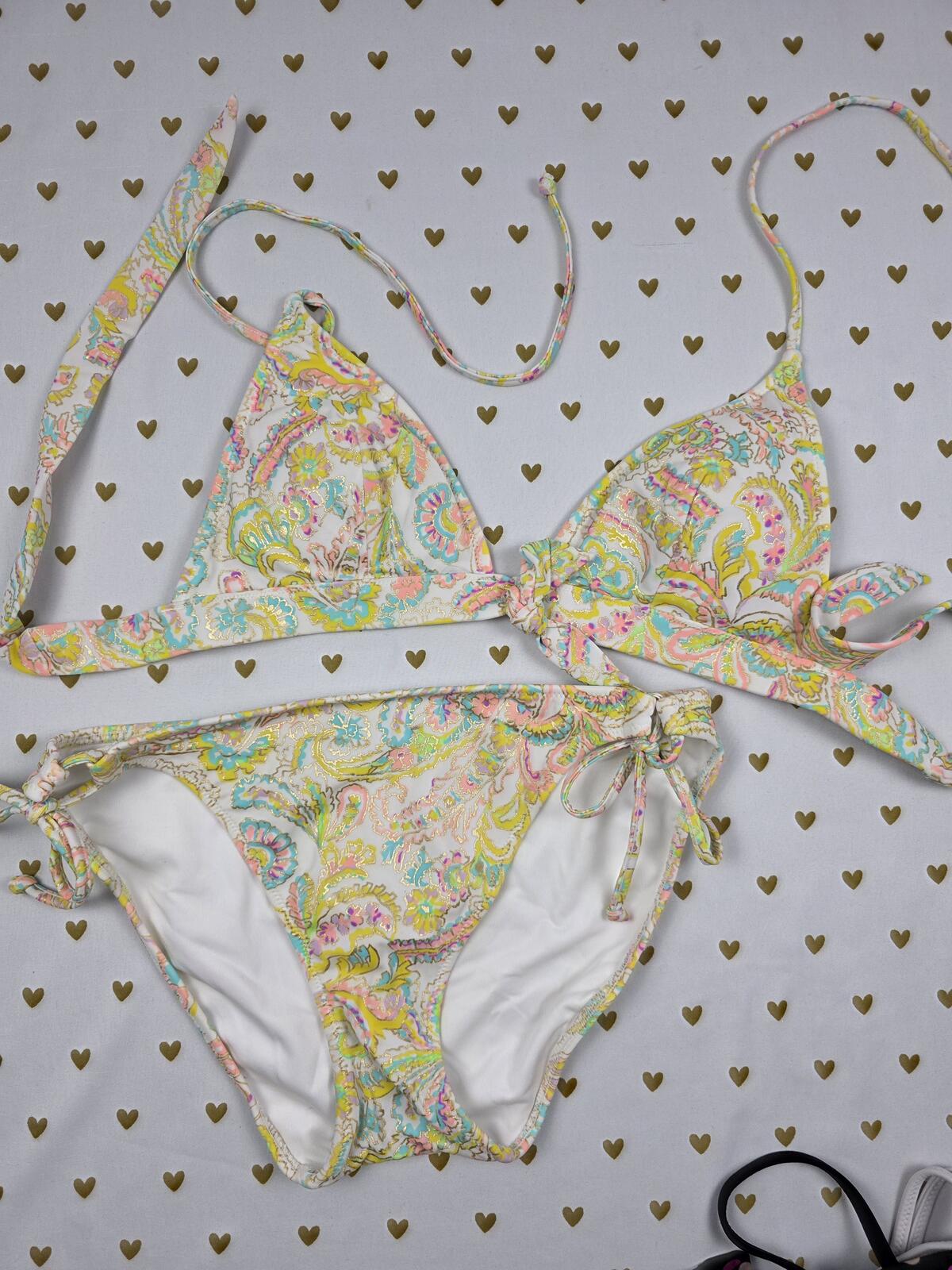 Victorias Secret Swim SET 2pc Bikini Tie Top & Bottoms MEDIUM Patterned