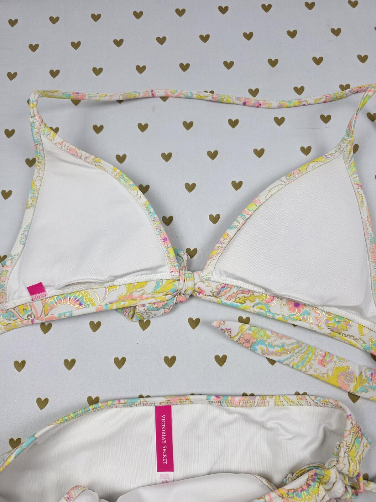 Victorias Secret Swim SET 2pc Bikini Tie Top & Bottoms MEDIUM Patterned
