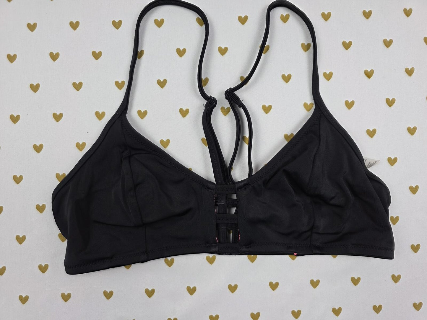 Victorias Secret PINK Black Strappy caged Swim Bikini Top Medium