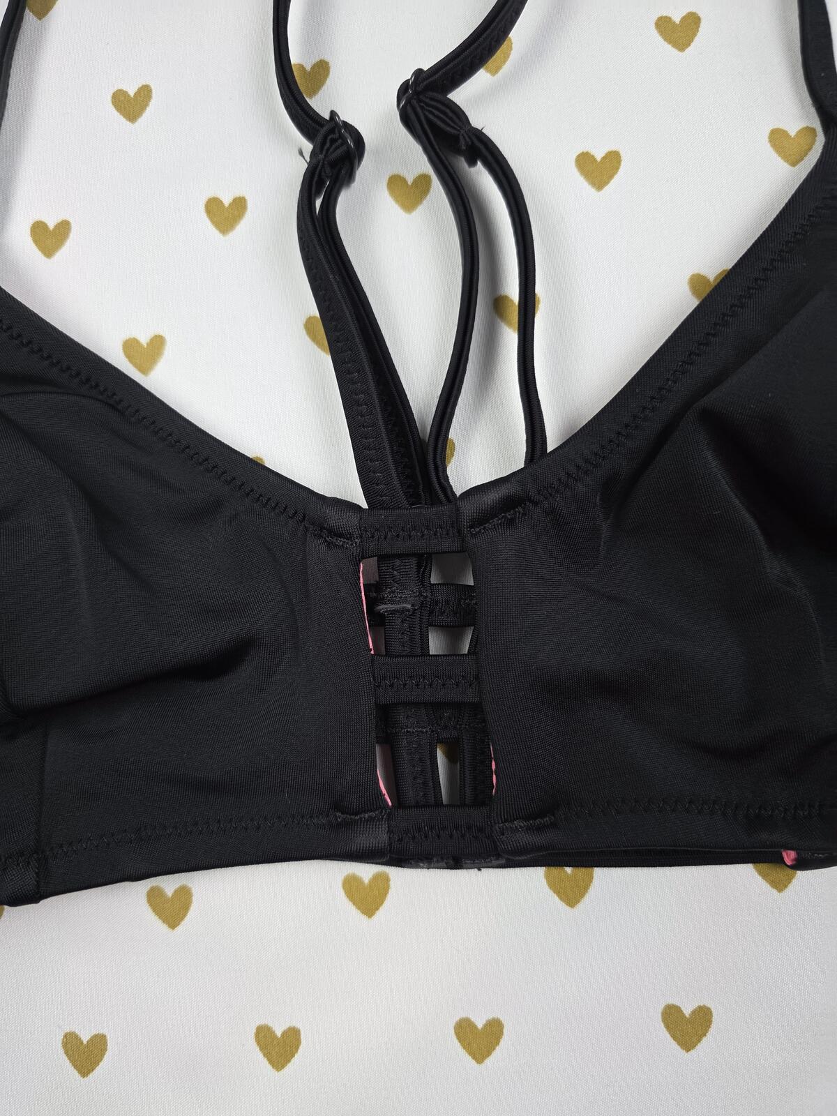 Victorias Secret PINK Black Strappy caged Swim Bikini Top Medium