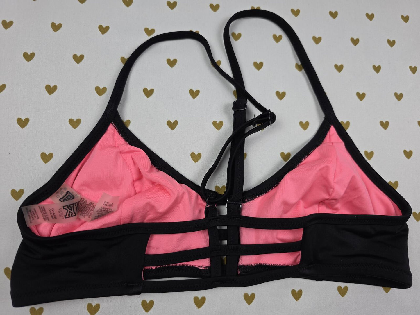 Victorias Secret PINK Black Strappy caged Swim Bikini Top Medium
