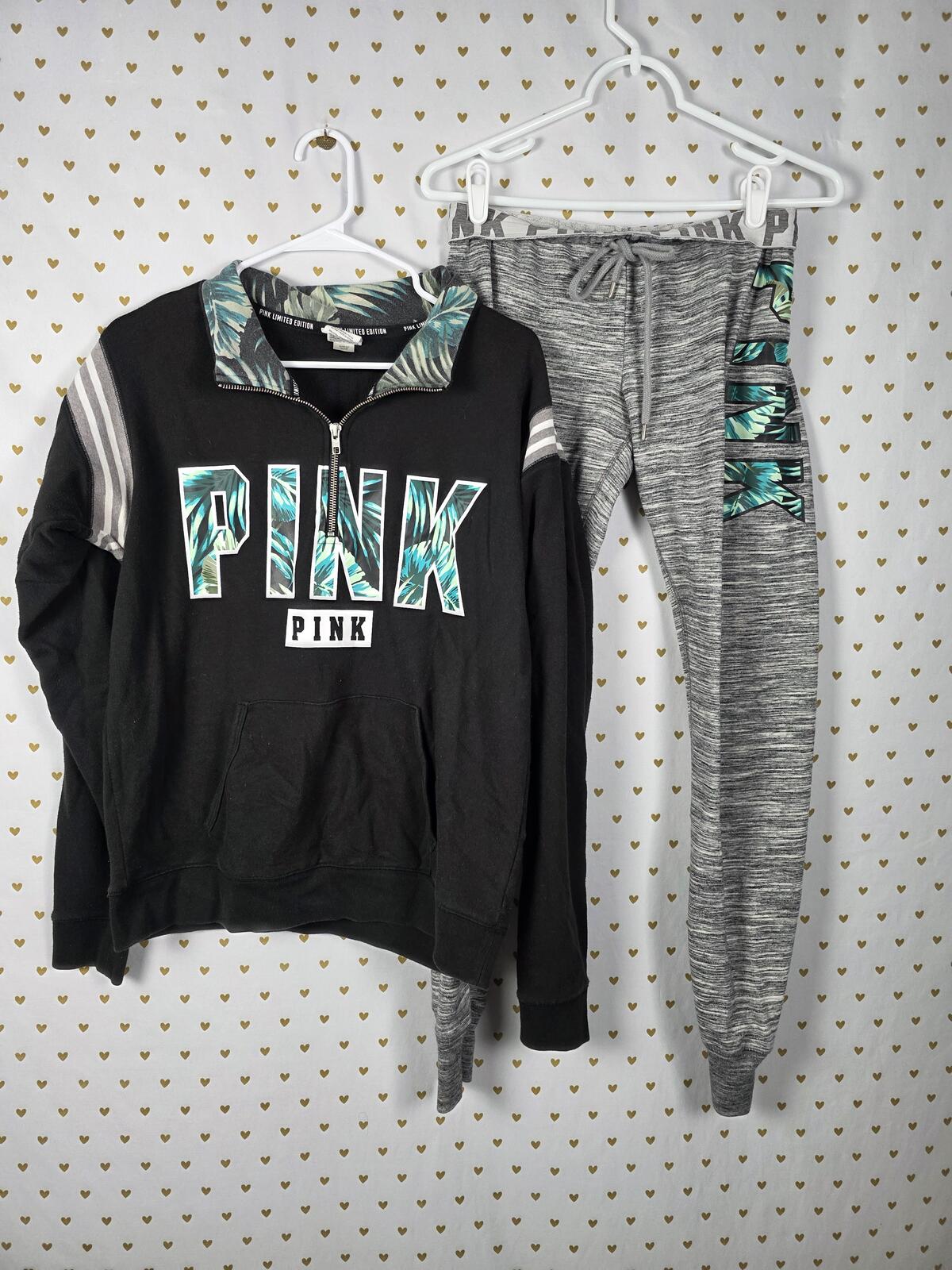 Victorias Secret Pink Hawaiian Limited Quarter Zip SET Sweatpants 2pc Palm SM M