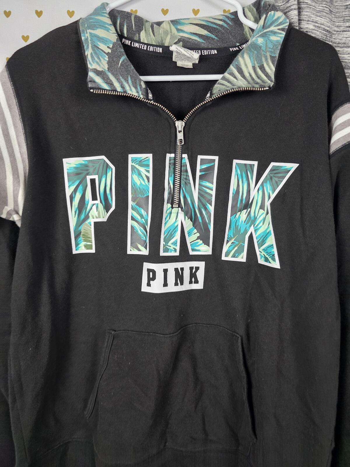 Victorias Secret Pink Hawaiian Limited Quarter Zip SET Sweatpants 2pc Palm SM M