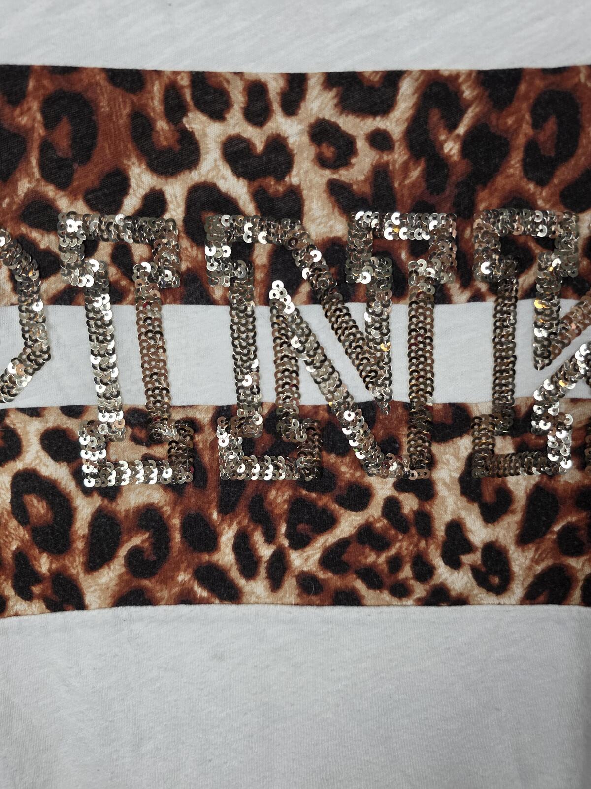 Victorias Secret PINK Cheetah Leopard BLING Gold Tee shirt MEDIUM