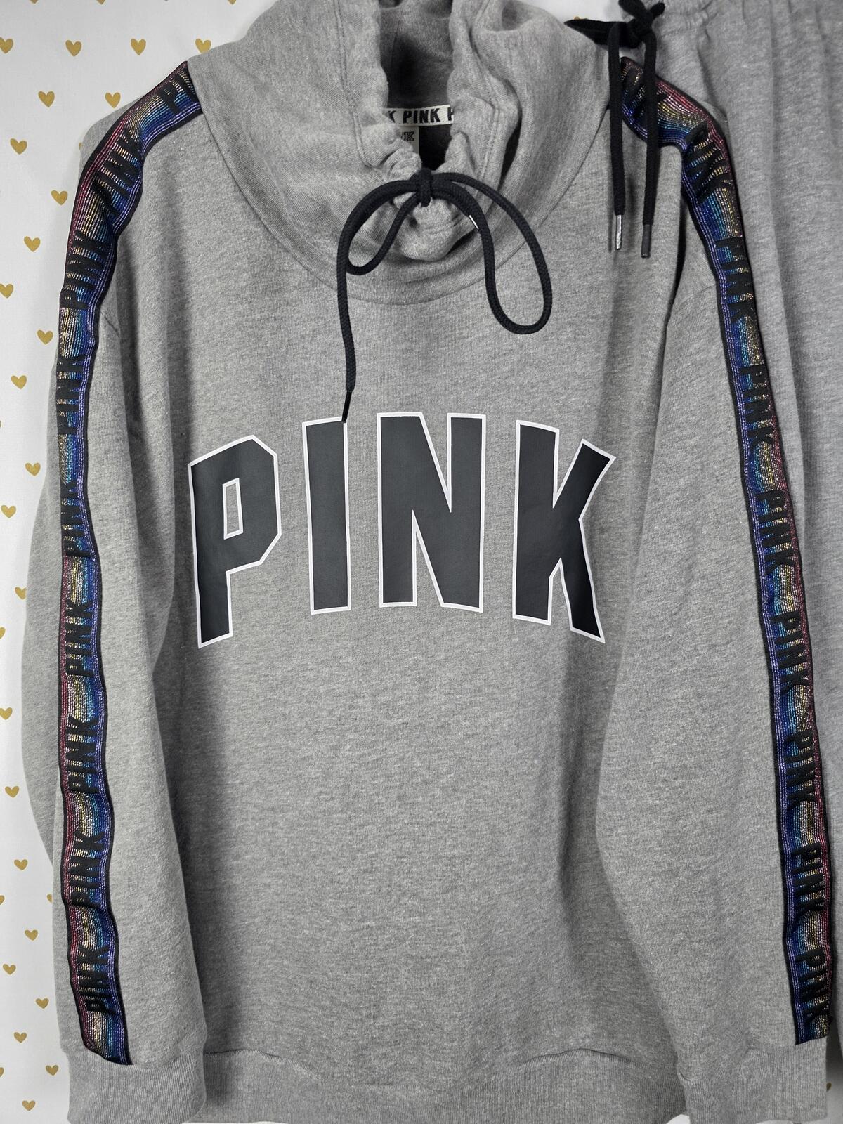 PINK Victoria's Secret Rainbow Logo Slouchy Jogger Set Gray Large