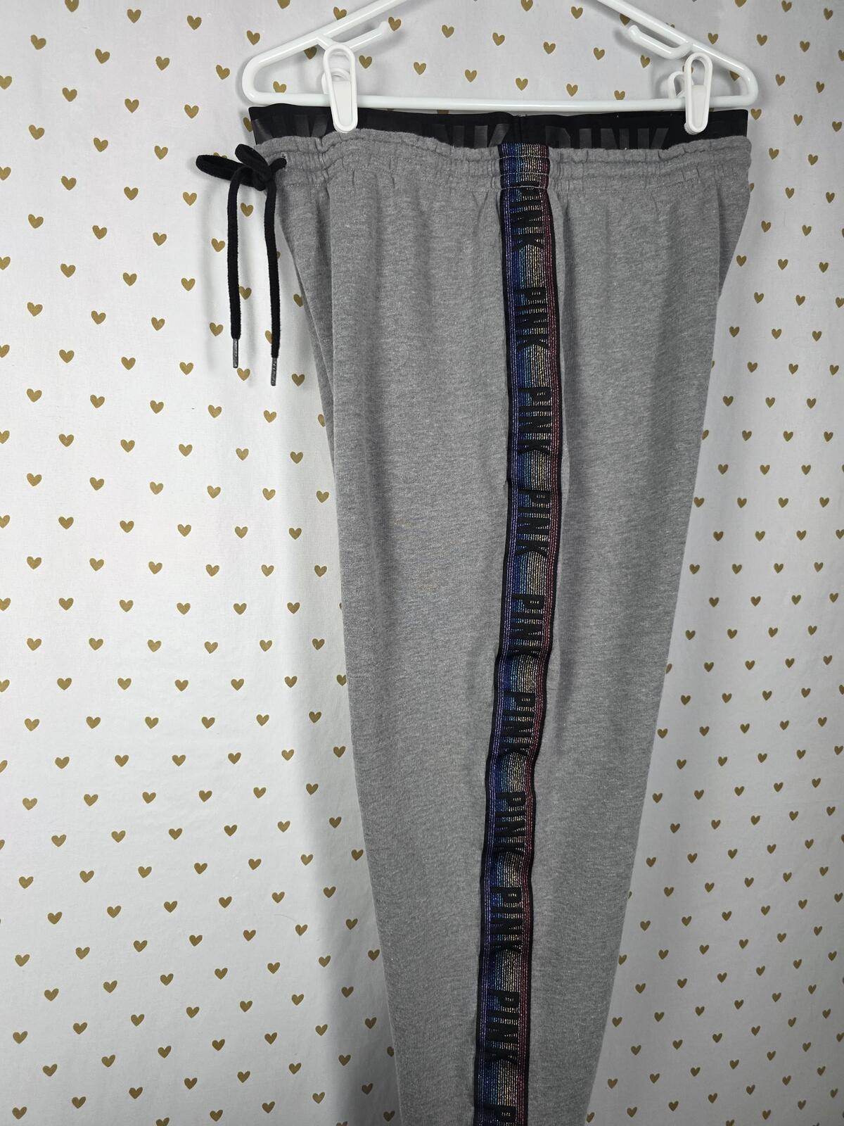 PINK Victoria's Secret Rainbow Logo Slouchy Jogger Set Gray Large
