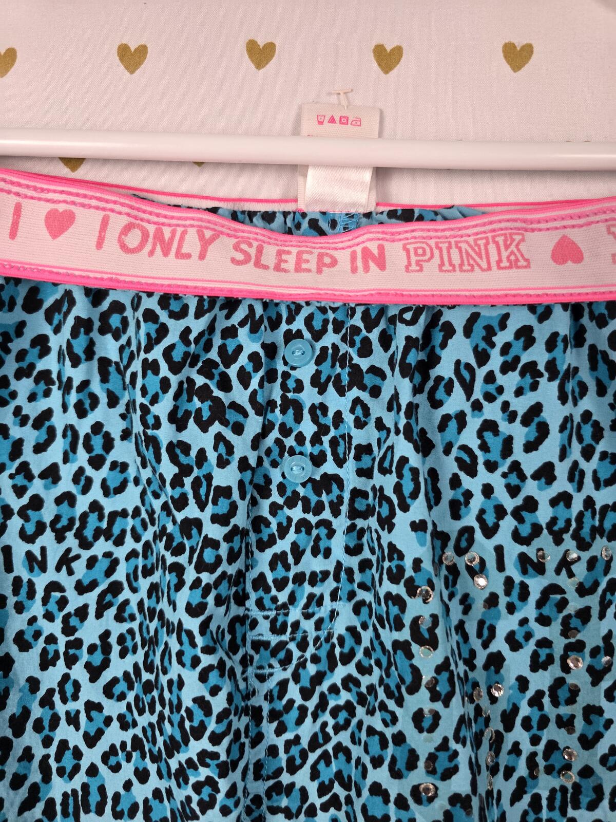 Victorias Secret PINK Vintage Y2k Blue Leopard Cheetah Sleep Pants Pajama Bottom