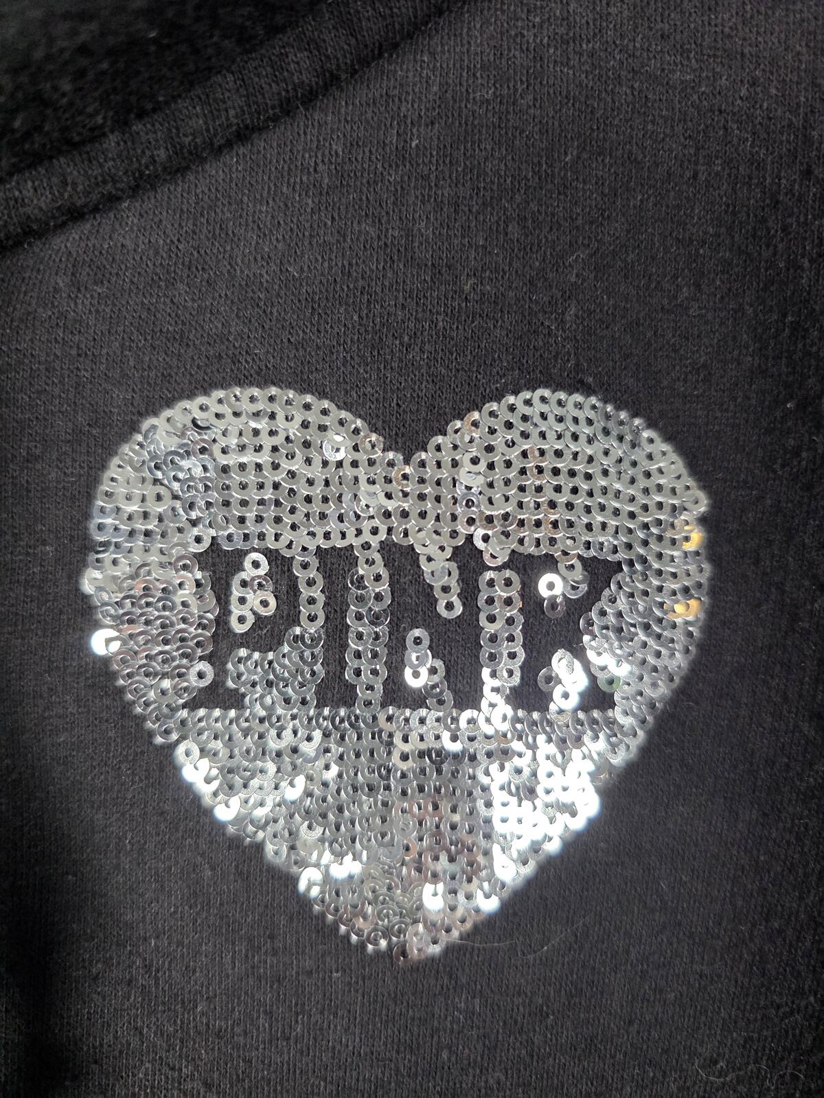 Victorias Secret Pink BLING sequined Love Full Zip hoodie jacket Black SMALL