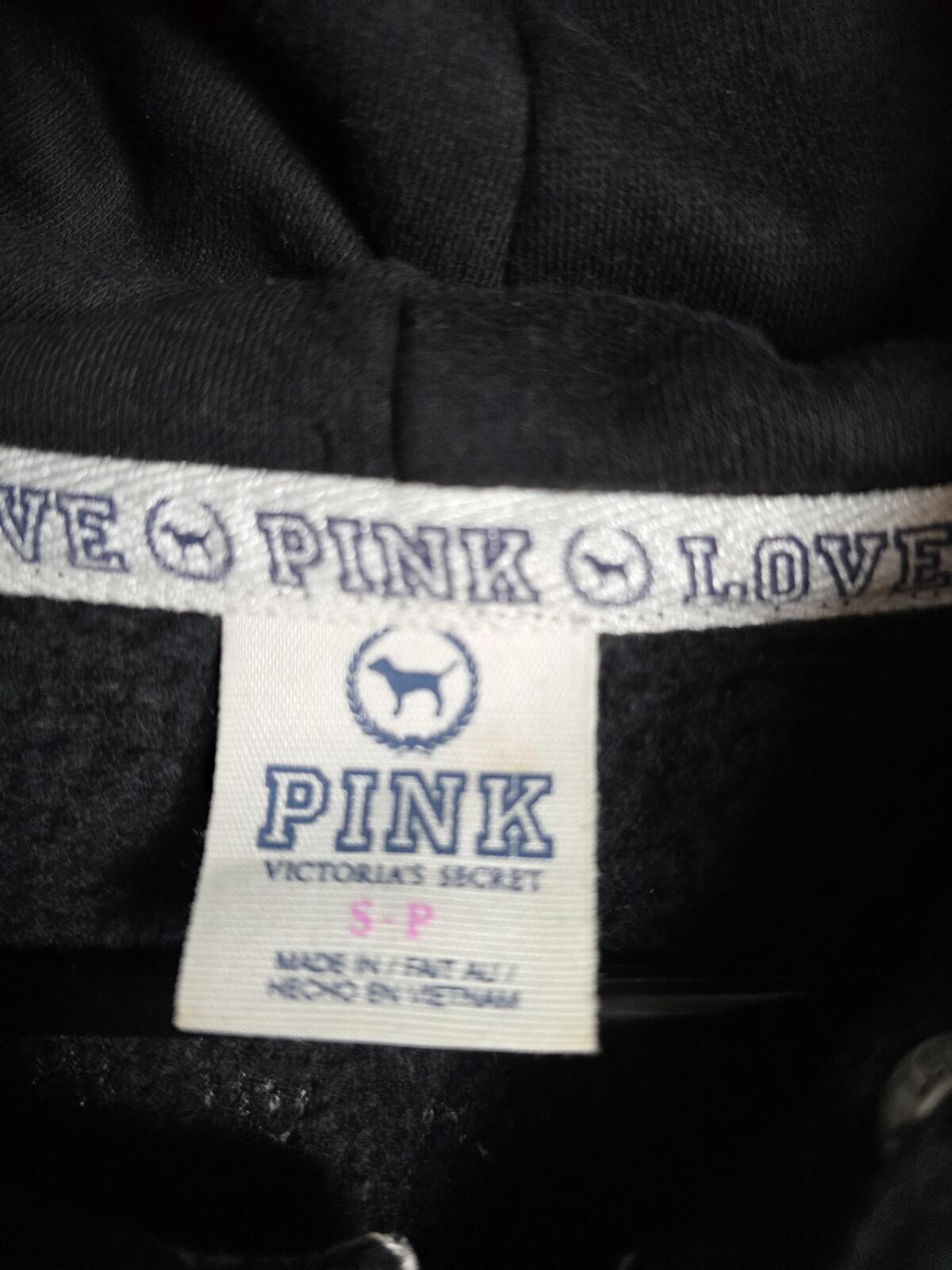 Victorias Secret Pink BLING sequined Love Full Zip hoodie jacket Black SMALL