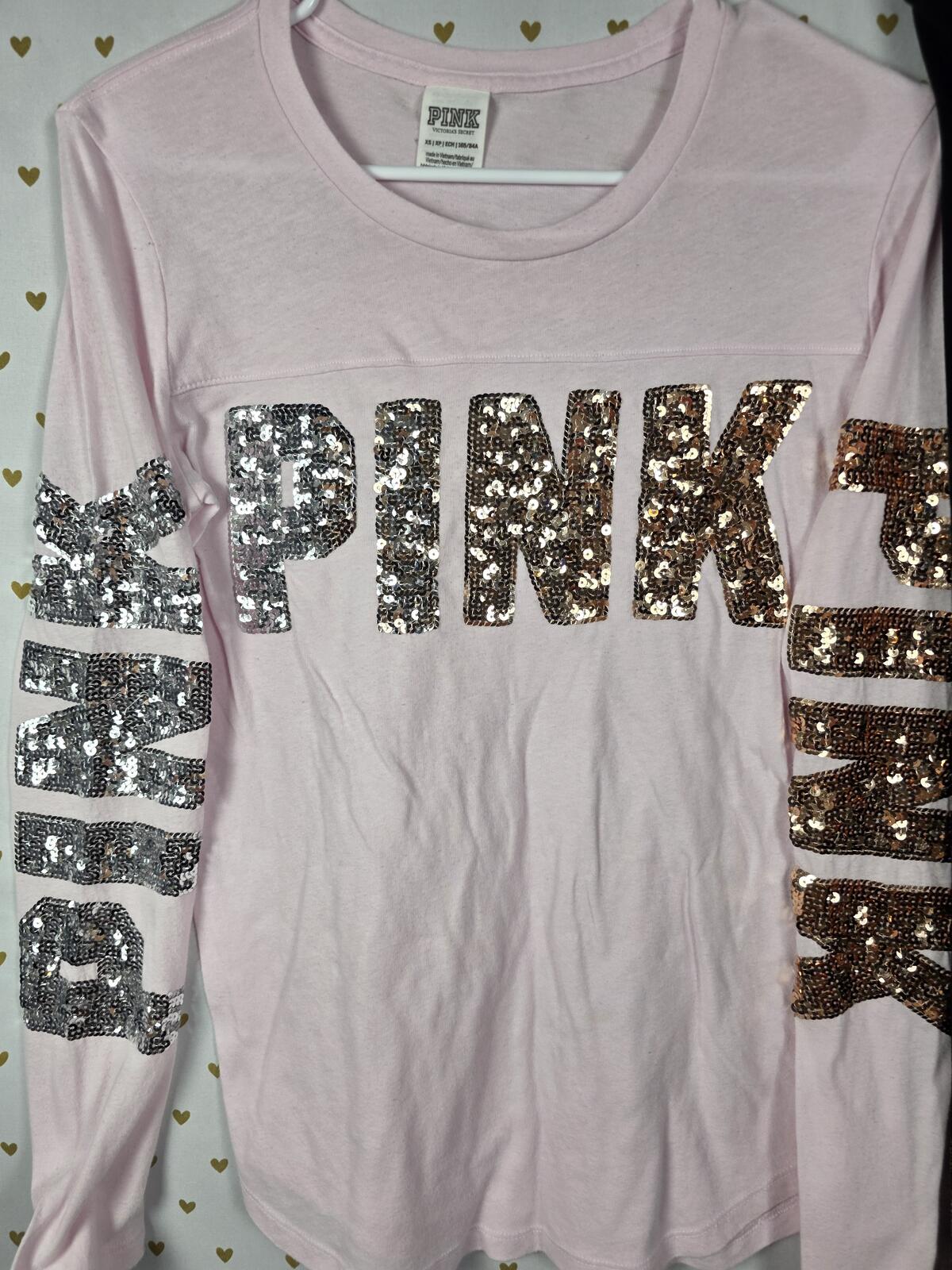 Victorias Secret PINK Gradient BLING Sequined Tee shirt Yoga Pants SET XS