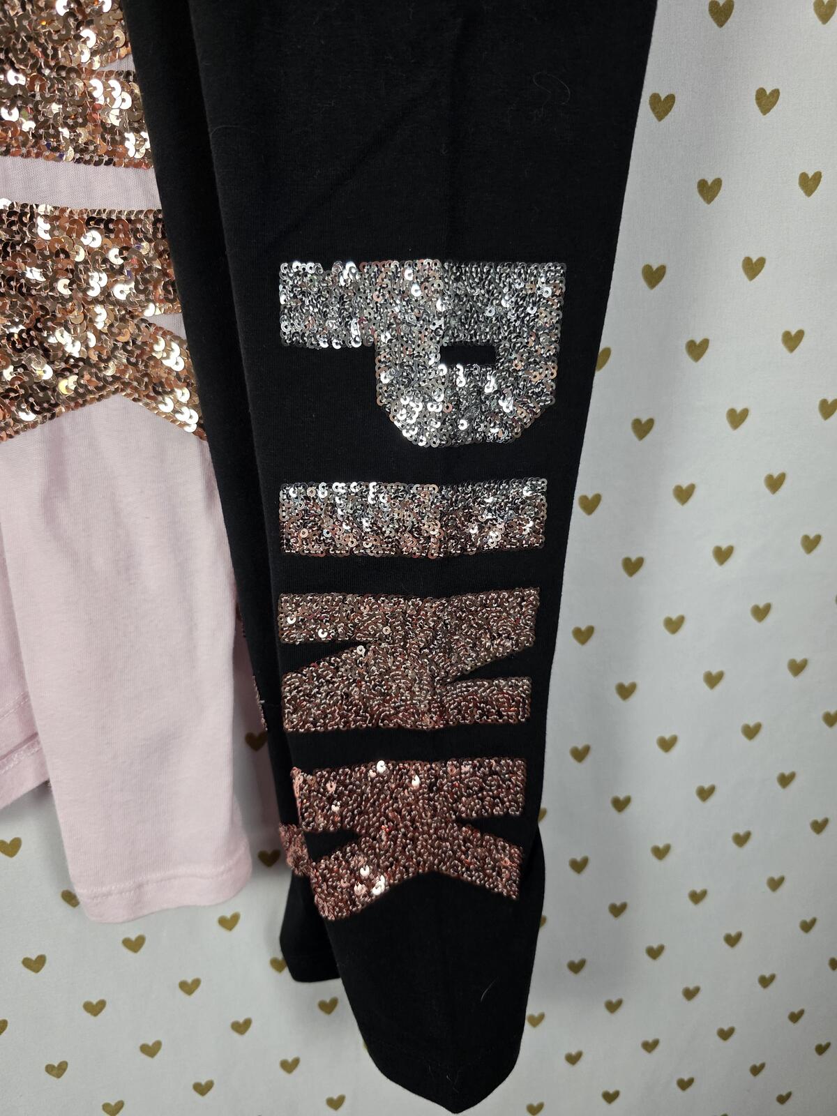 Victorias Secret PINK Gradient BLING Sequined Tee shirt Yoga Pants SET XS