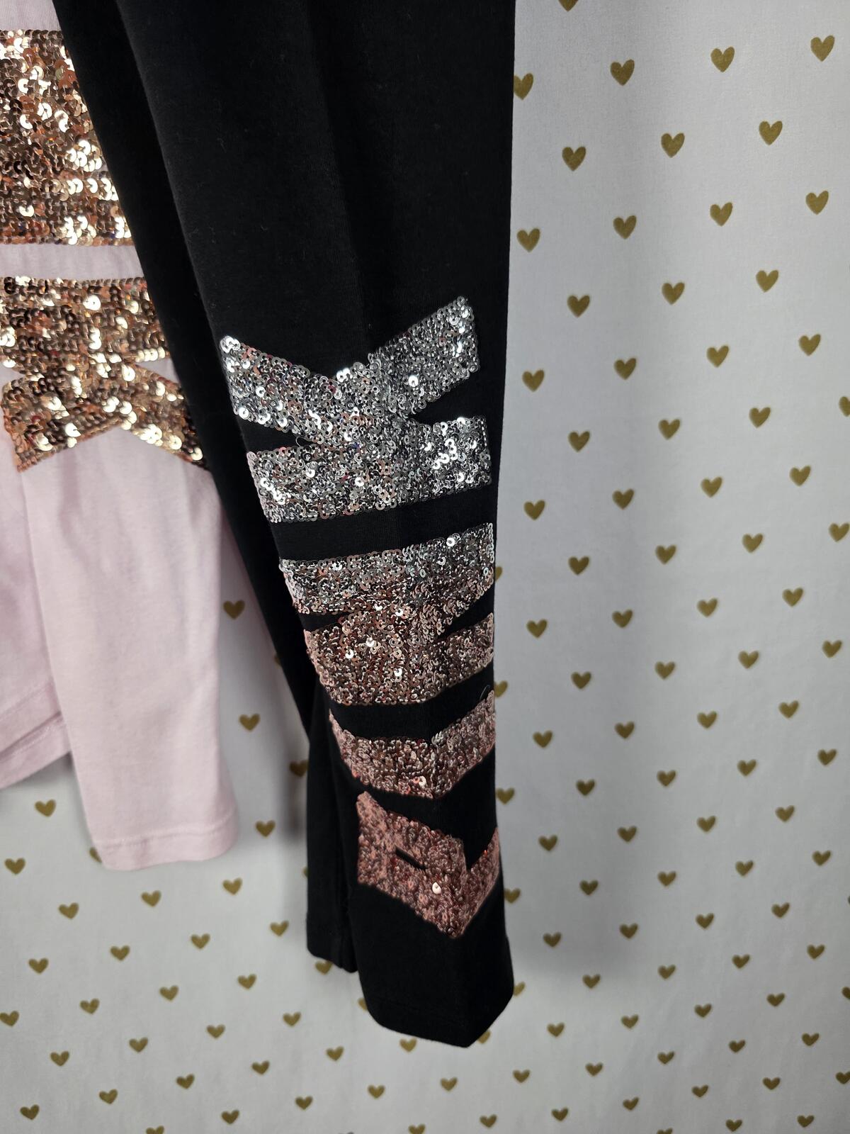 Victorias Secret PINK Gradient BLING Sequined Tee shirt Yoga Pants SET XS