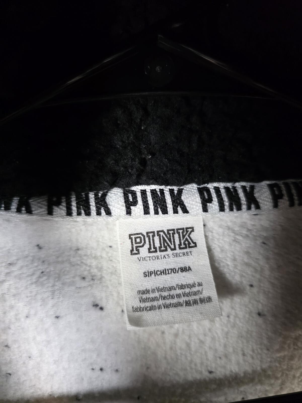 Victorias Secret Pink BLING DOG LOGO Sherpa Hoodie Pullover Sweater SMALL