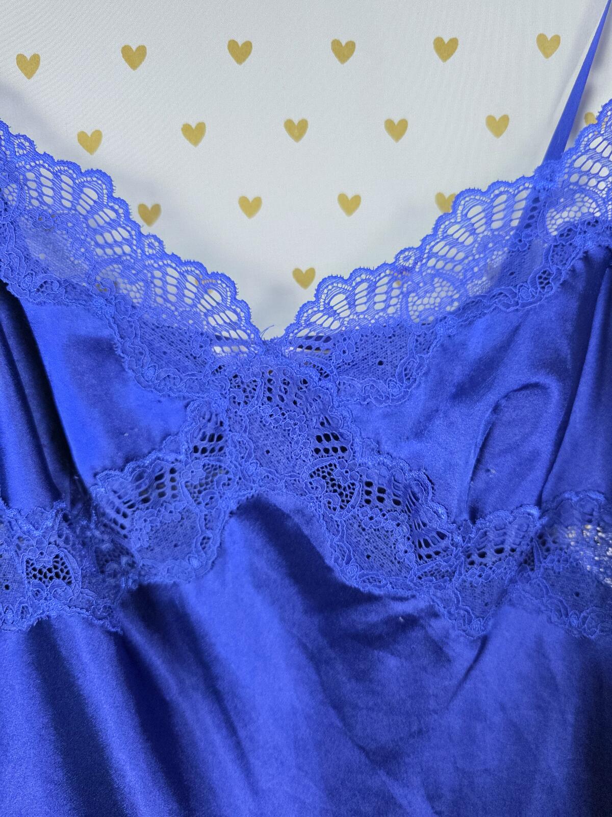 Victorias Secret Blue Satin Silky Slip Dress Nightie Lingerie LARGE