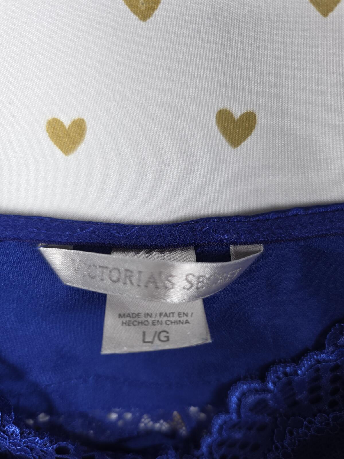 Victorias Secret Blue Satin Silky Slip Dress Nightie Lingerie LARGE