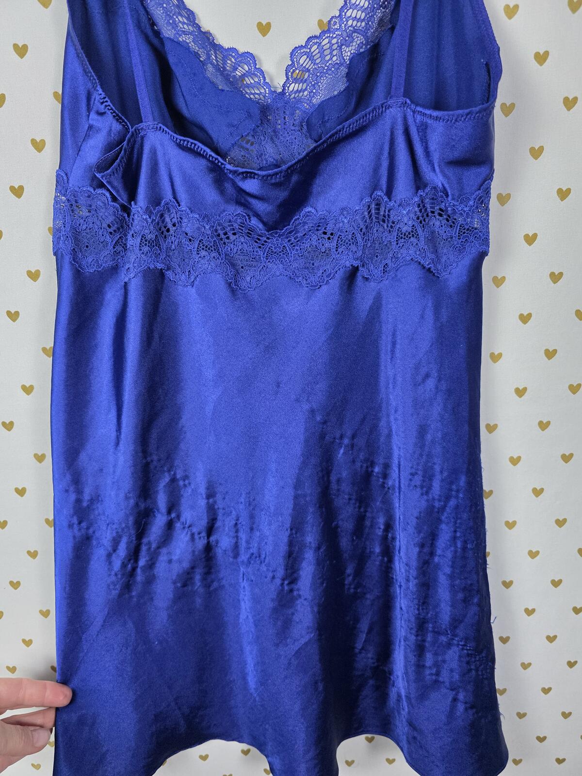 Victorias Secret Blue Satin Silky Slip Dress Nightie Lingerie LARGE
