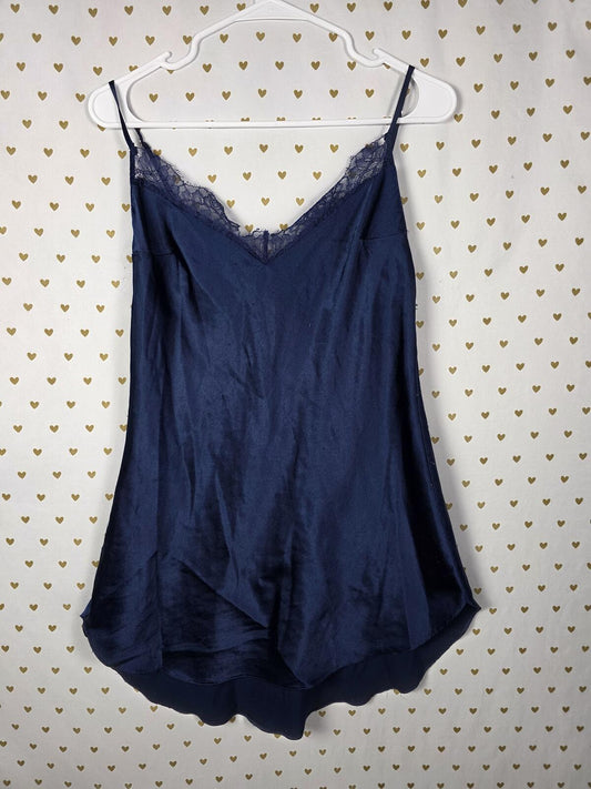 Victorias Secret Blue Satin Medium Slip Dress Nightie Lingerie