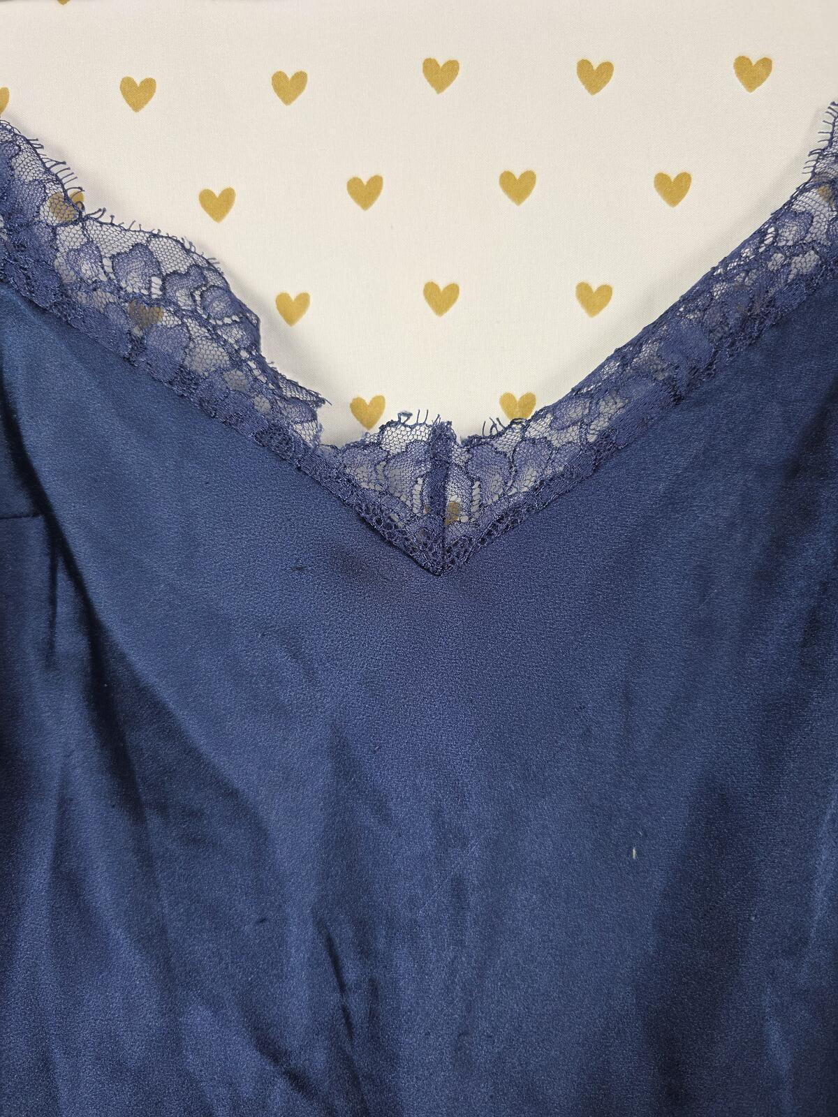Victorias Secret Blue Satin Medium Slip Dress Nightie Lingerie