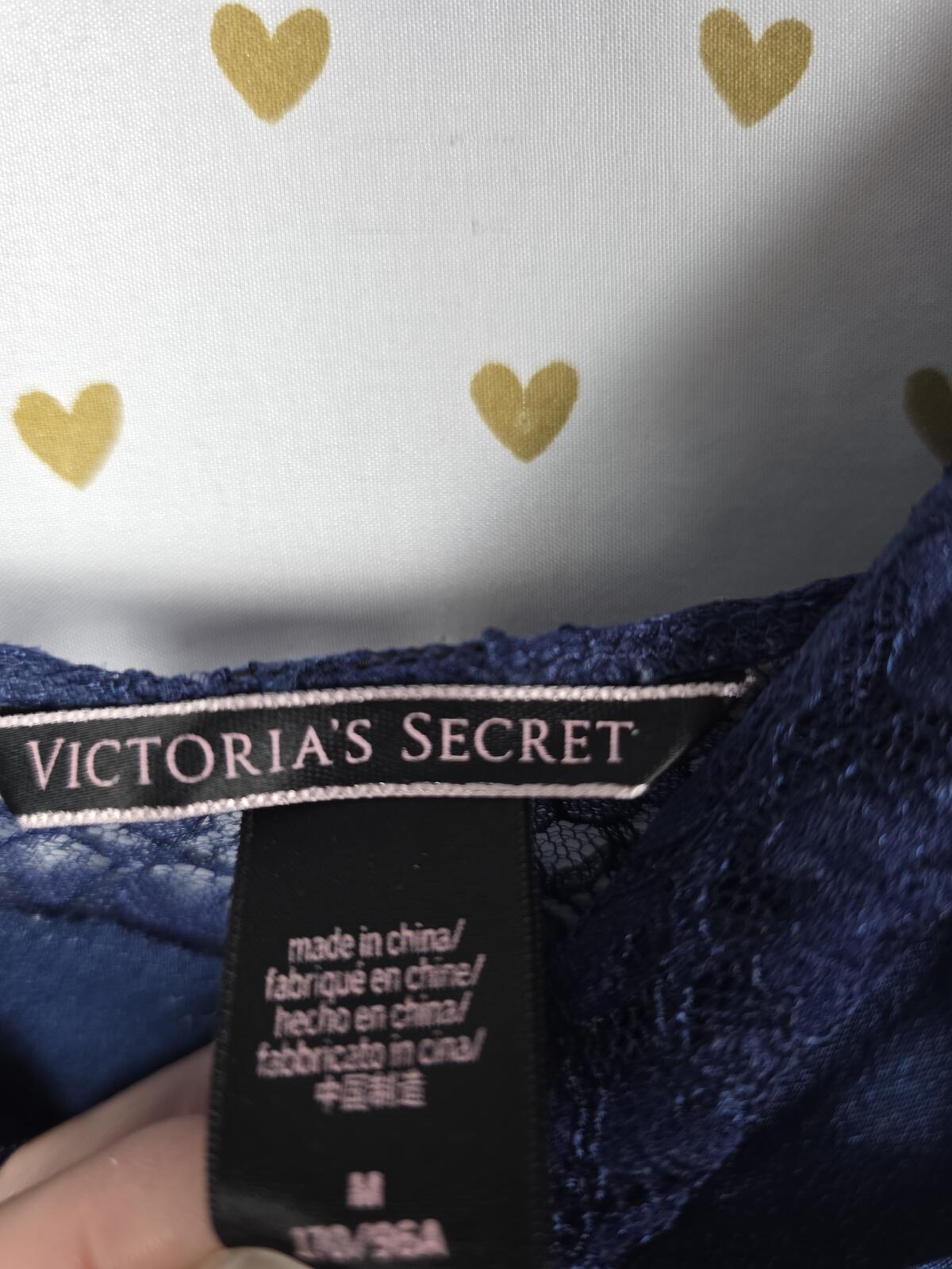 Victorias Secret Blue Satin Medium Slip Dress Nightie Lingerie