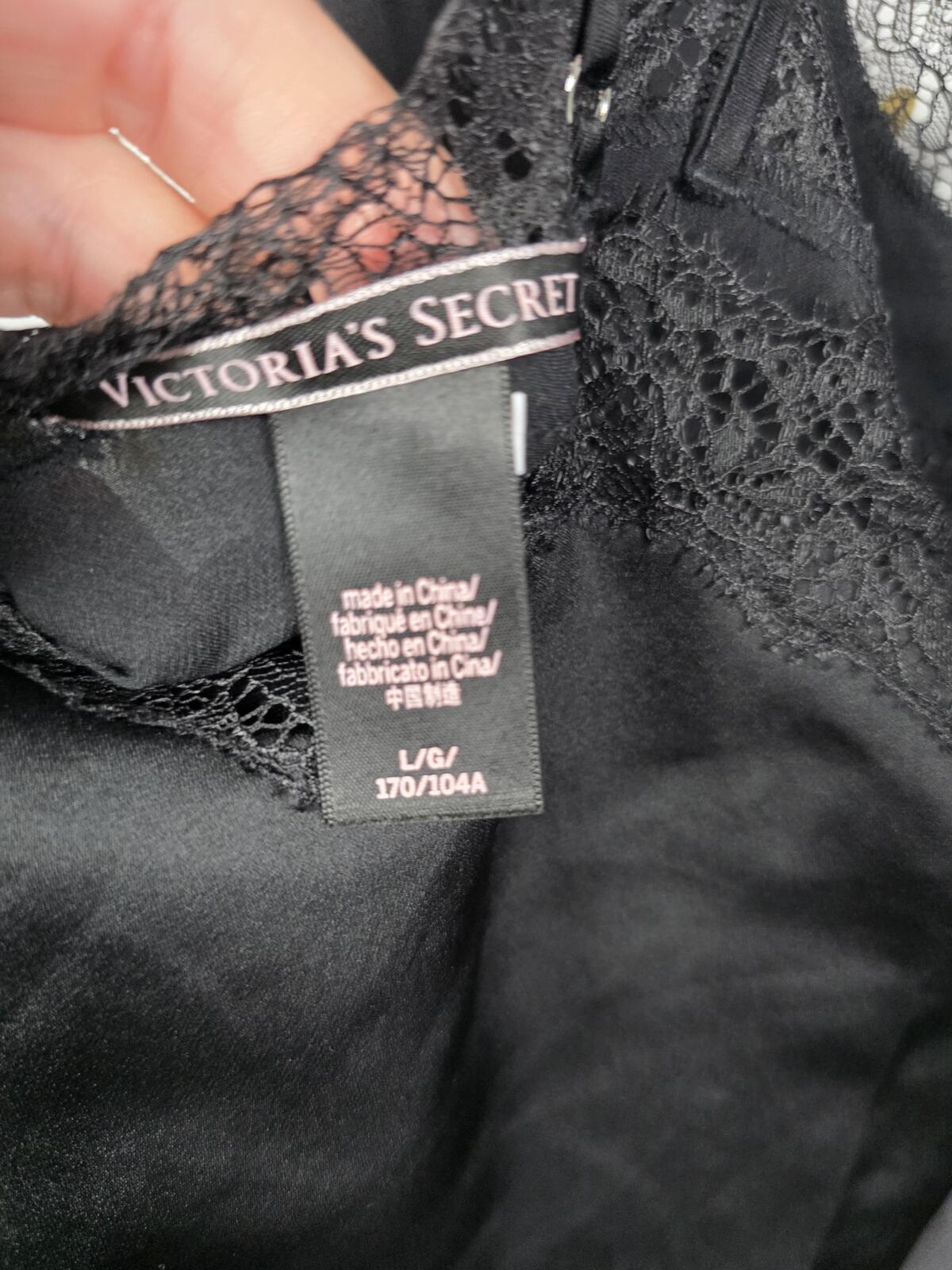 Victorias Secret Black Satin Slip Dress Nightie Lingerie Cross back Strap LARGE