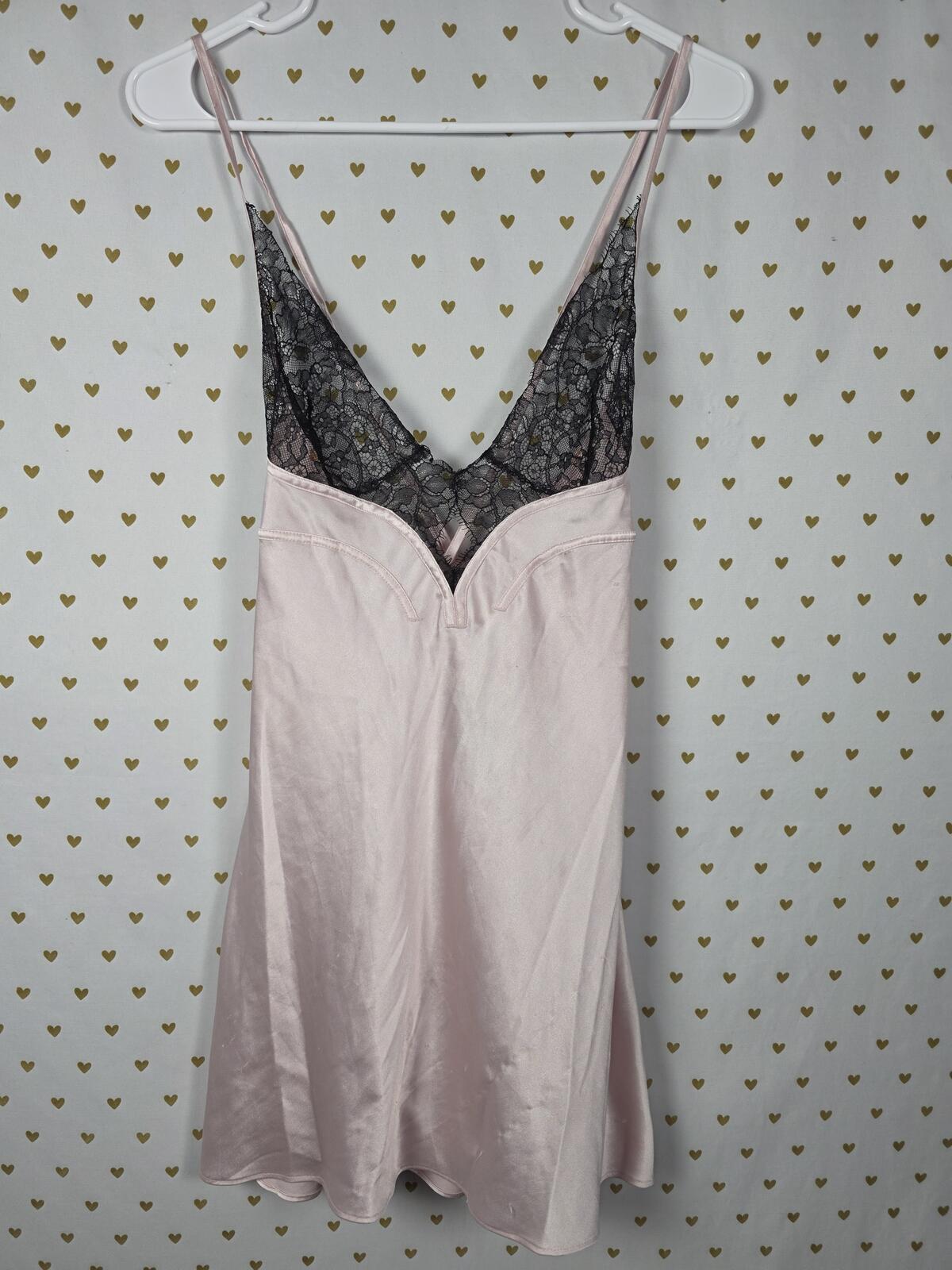 Victorias Secret Small Pink Satin Slip Dress Nightie Lingerie Cross back