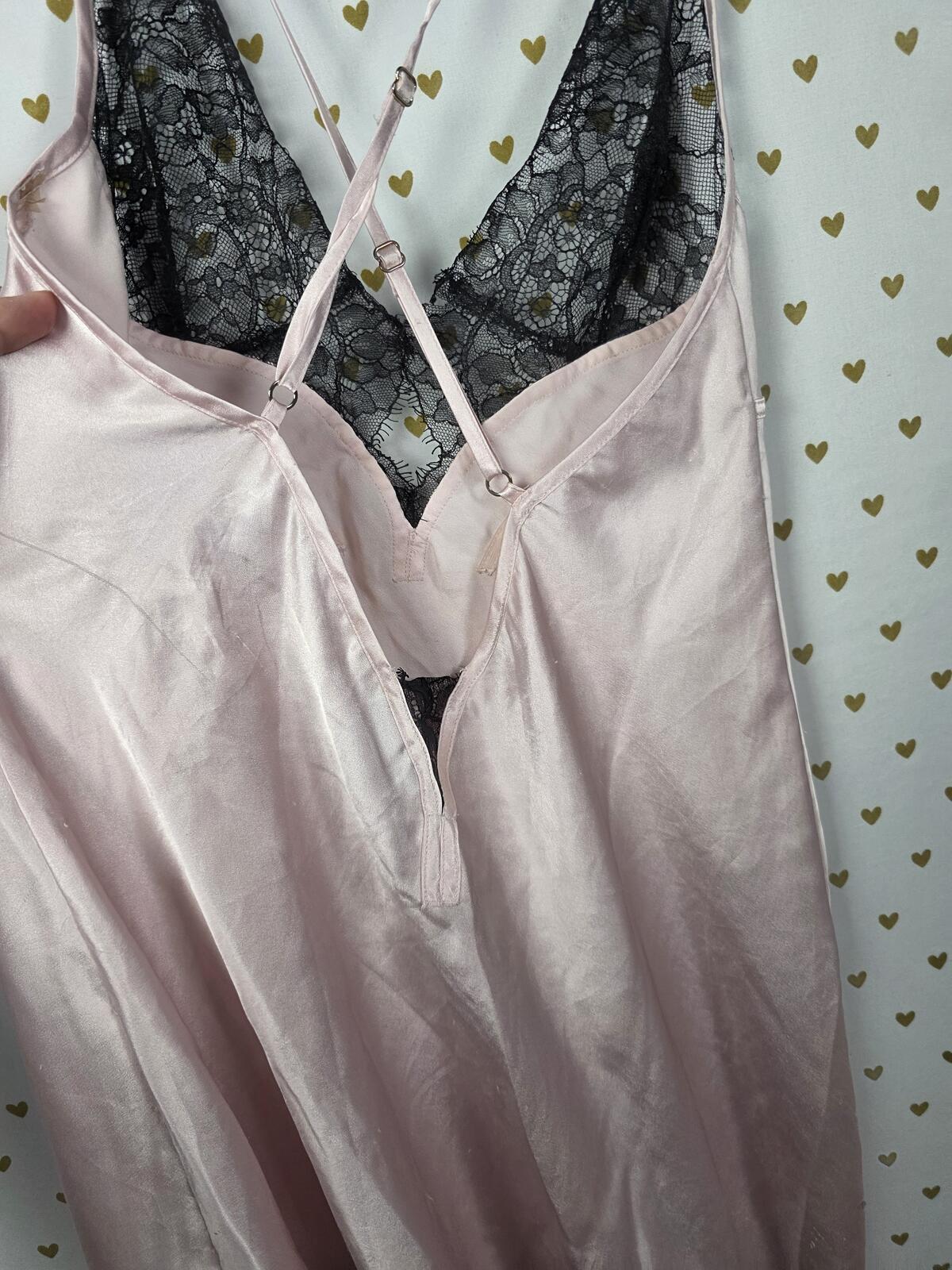 Victorias Secret Small Pink Satin Slip Dress Nightie Lingerie Cross back