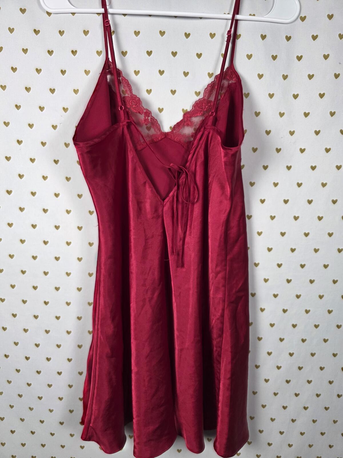Victorias Secret Red Large Tie Back Satin Slip Dress Nightie Lingerie Nightie