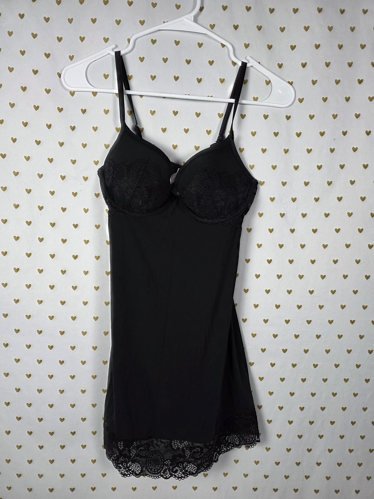 Victorias Secret Black Underwires Push Up Lingerie Slip Dress 34C