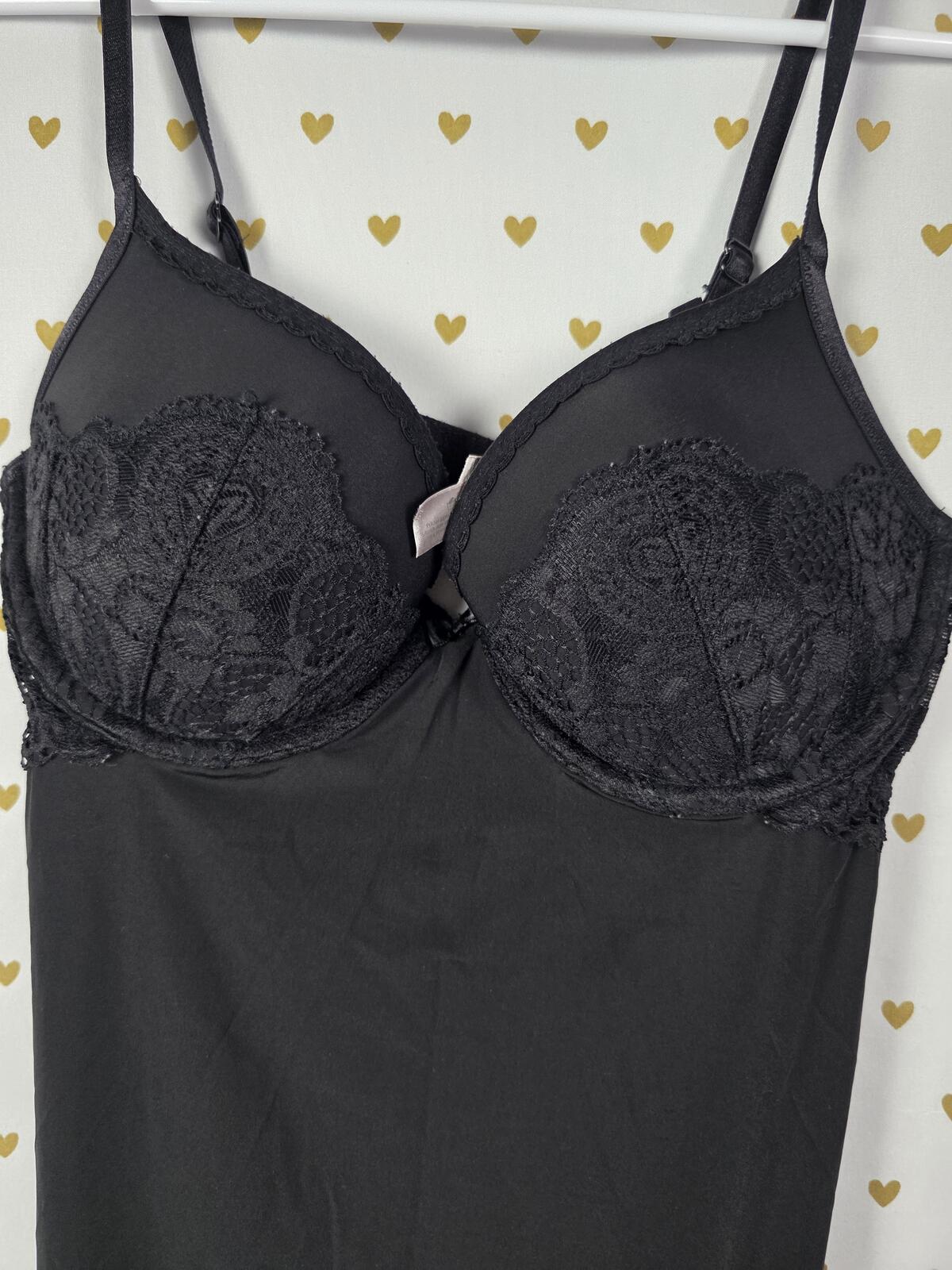 Victorias Secret Black Underwires Push Up Lingerie Slip Dress 34C