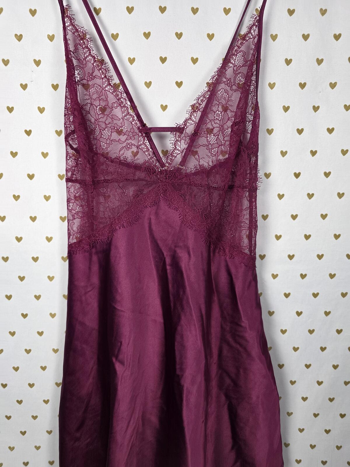 Victorias Secret maroon Satin Slip Dress Lace Accent Nightie Lingerie Strappy M