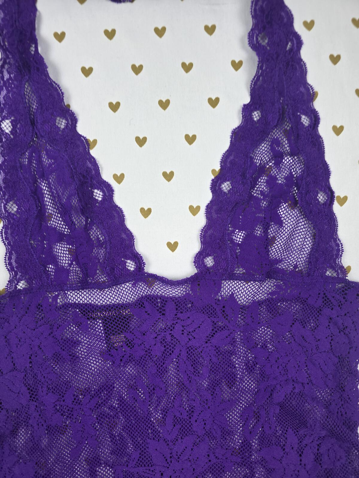 Victorias Secret Sexy Purple Stretchy Lace Halter Nightie Lingerie Dress  MED