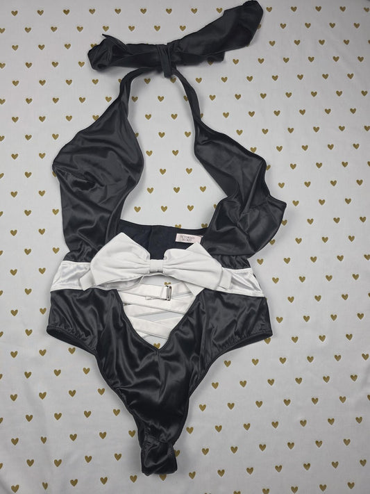 Victorias Secret medium Sexy Tie Strappy Teddy satin Lingerie Bow