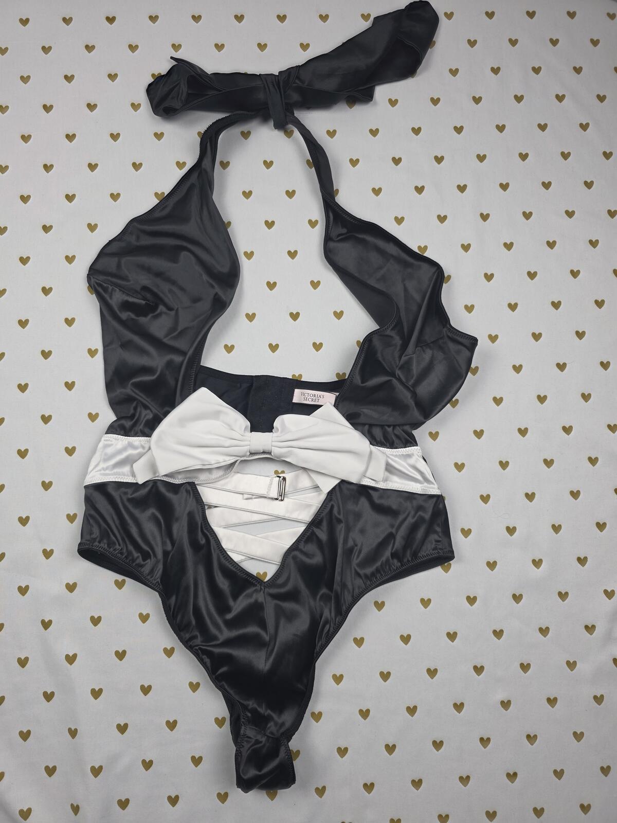 Victorias Secret medium Sexy Tie Strappy Teddy satin Lingerie Bow