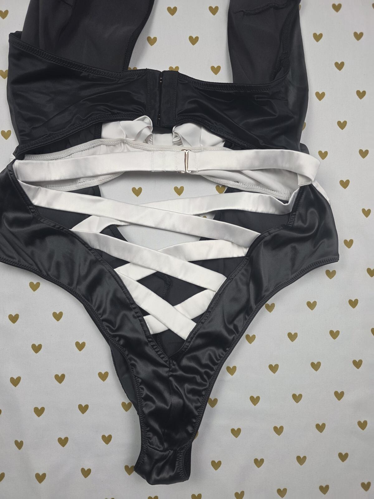 Victorias Secret medium Sexy Tie Strappy Teddy satin Lingerie Bow