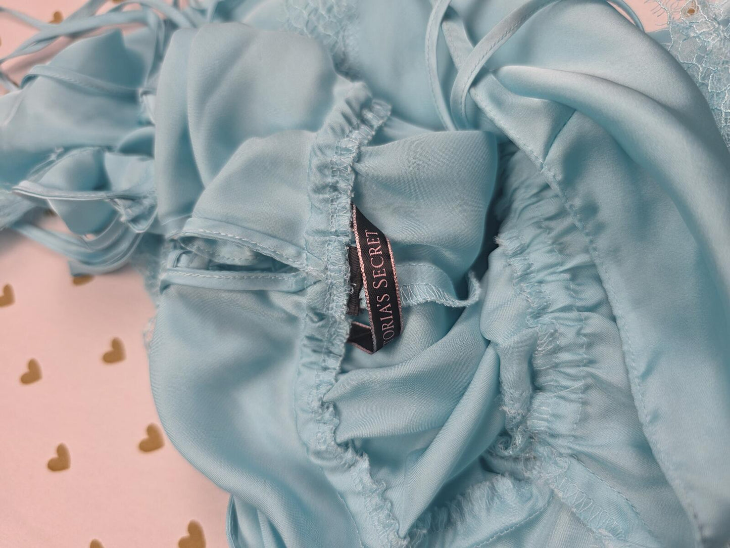 Victorias Secret Light Blue Satin ROMPER Nightie Silky Shorts Tank Outfit SMALL