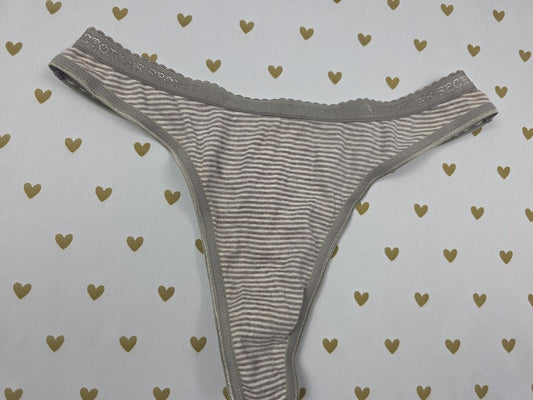 Victorias Secret NEW NWT Striped  100% Cotton Vintage Low Rise THONG Small