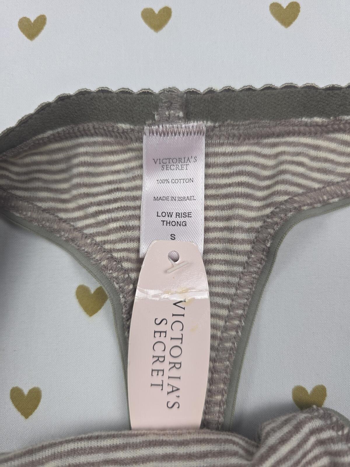 Victorias Secret NEW NWT Striped  100% Cotton Vintage Low Rise THONG Small