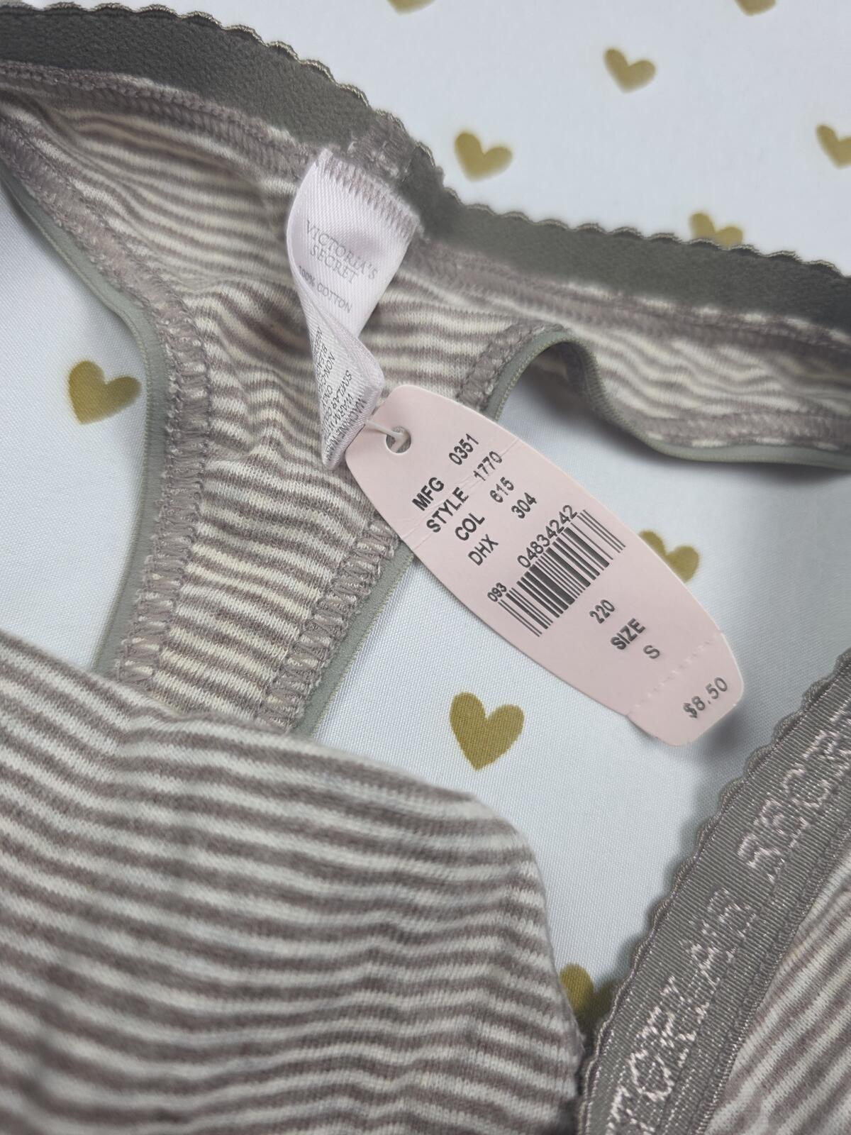 Victorias Secret NEW NWT Striped  100% Cotton Vintage Low Rise THONG Small